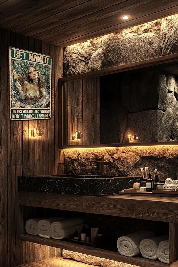 Mermaid Metal Sign Vintage Mermaid Bathroom Wall Art Decor Get Naked Unless You Are Just Visiting Don't Make It Weird Bathroom Accessories Tin Poster Home Toilet Cafe Office Decor 16x12 Inch