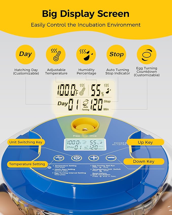 18 Incubators for Hatching Eggs, Automatic Egg Turning and Humidity Control, 360 View, Suitable for Chickens, Ducks, Quails, and Other Birds