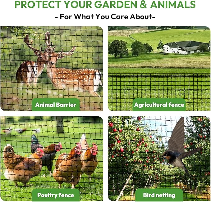 Deer Fence Netting 4ft x 75ft, Heavy Duty Plastic Mesh Deer Netting with Pre-Strung Reinforced Edge, Reusable Temporary Garden Fence, Animal Barrier for Yard, Poultry & Pets, Protect Plants & Crops