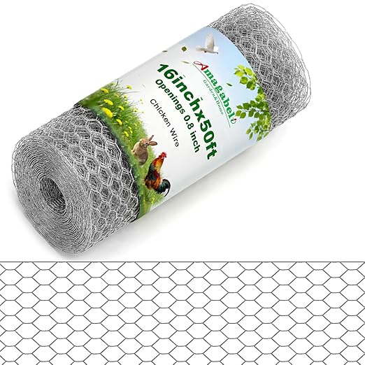 Amagabeli Chicken Wire 16 inch x 50ft Anti-Rust Hexagonal Galvanized Poultry Mesh Garden Netting Fencing Roll Barrier for Plants Vegetable Flowers Fruits Pets Dogs Rabbits Squirrel Bird Craft Project