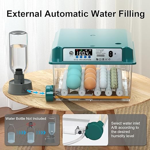 Incubators for Hatching 16 Eggs, Egg Incubator with Automatic Egg Turning and Humidity Fill, Temperature Control, Incubator with Adjustable Rollers for Chickens, Ducks, Geese, and Quails