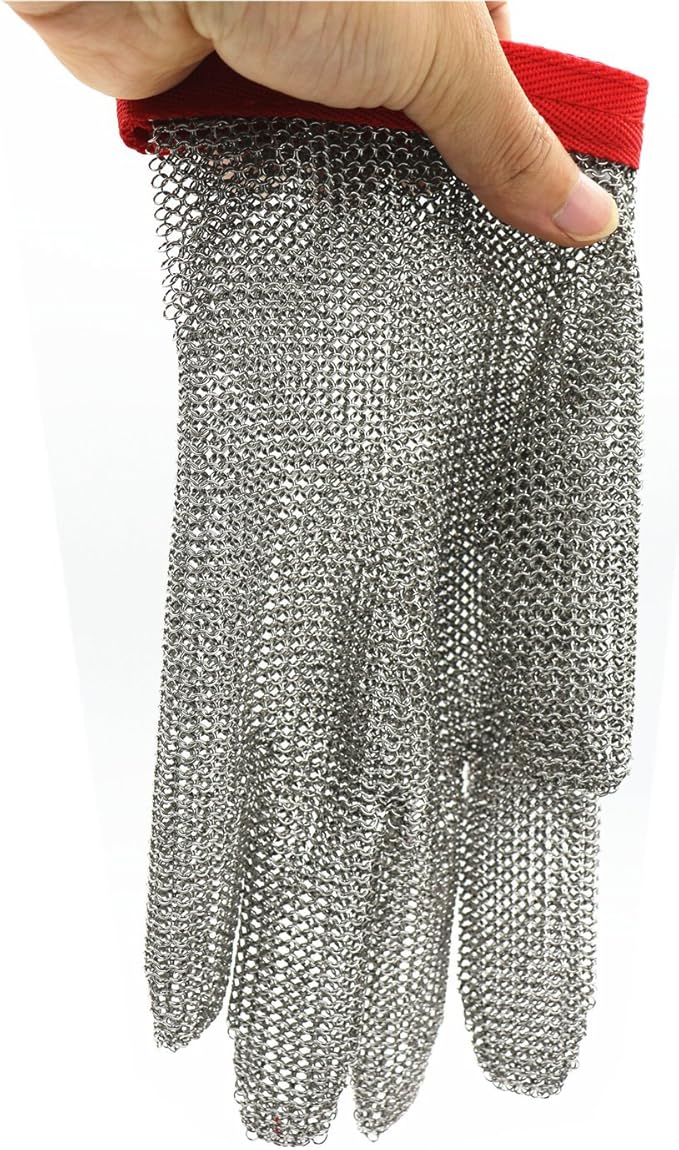 Inf-way 304L Brushed Stainless Steel Mesh Cut Resistant Chain Mail Gloves Kitchen Butcher Working Safety Glove 1pcs