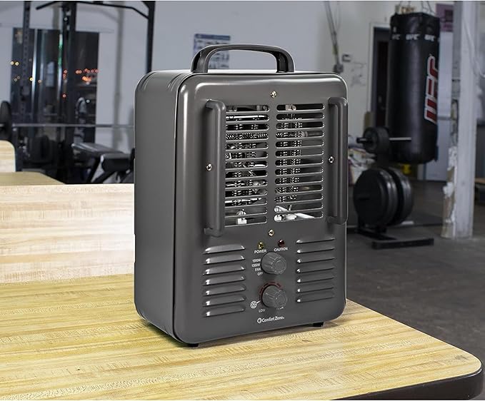 Comfort Zone Milkhouse Style Utility Space Heater with Adjustable Thermostat, Electric, Portable, 3-Prong Plug, Overheat Protection, & Tip-Over Switch, Ideal for Garage or Workshop, 1,500W, CZ798GR3