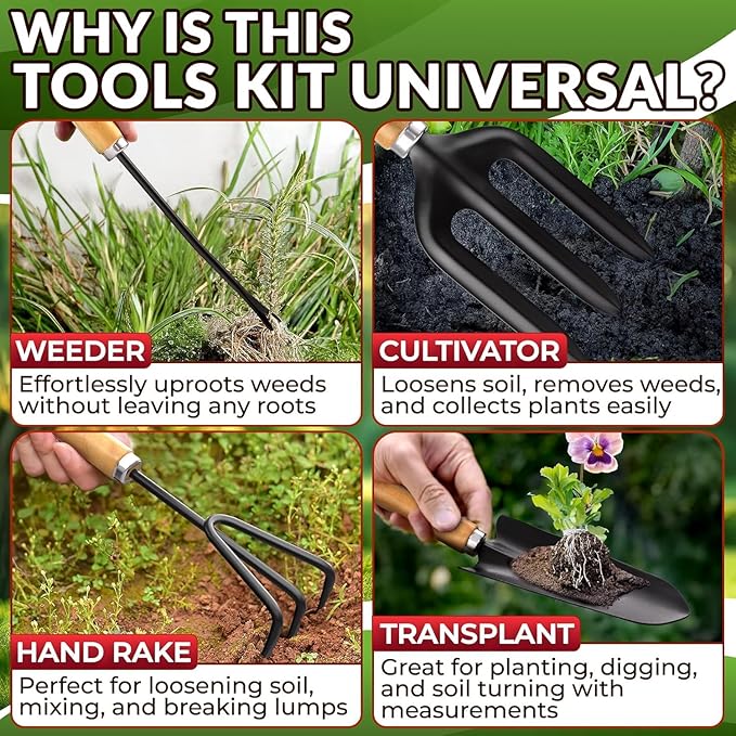 10 Pcs Gardening Tool Set for Women – All-in-One Garden Tools Set with Handy Tote Bag, Ergonomic Design & Rust-Resistant Steel – Gardening Tools for Women for Easy Garden Care & Gifts for Plant Lovers