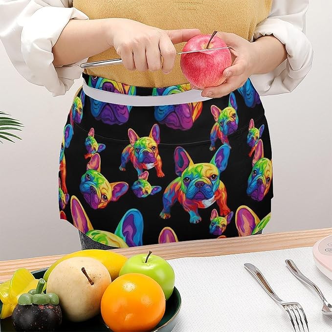 Unisex Chef Waiter Apron Waist Half Short Serving Aprons with 3 Pockets