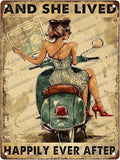And She Lived Happily Ever After Motorbike Ancient Bike Metal Wall Art Metal Signs For Decor Vintage Wall Decor 16x12 Inch