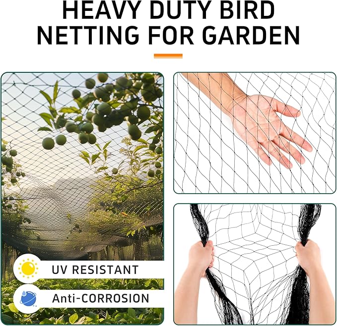 Garden Netting, 25' x 25' Heavy Duty Bird Netting Deer Fence Net, 1" Mesh Poultry Netting for Chicken Coop, Run & Garden, Protect Fruit Trees, Vegetables from Birds, Deer, Squirrels
