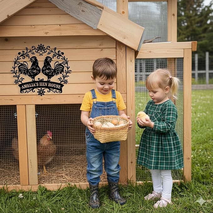Custom Chicken Coop Metal Sign, Personalized Chicken Coop Sign for Outside, Custom Metal Hen House Farm Signs, Chickens Hen House Farmhouse Wall Art Decor