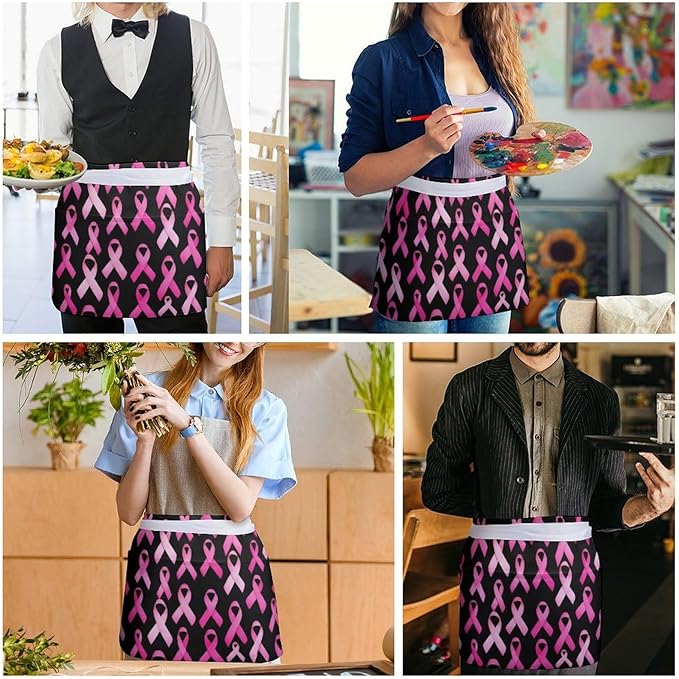 Unisex Apron for Cooking Server Waitress Half Waist Apron with 3 Pockets