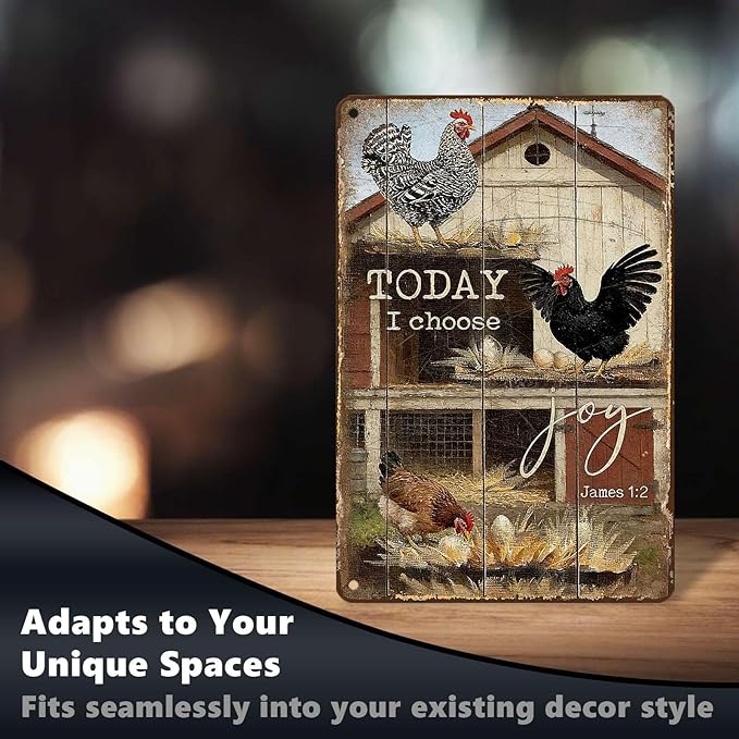 Chicken Metal Sign Chicken Coop Metal Decor Today I Choose Joy Tin Signs Vintage Farmhouse Poster Rustic Wall Decor For Home Farm Poultry House Office Cafe Kitchen Bar Yard Garden 12 * 8 In