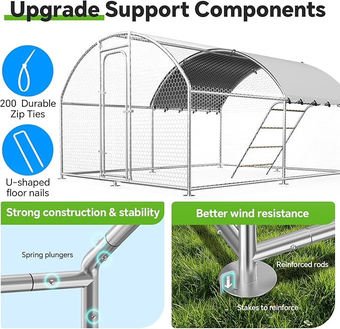 Chicken Coop with Roosting Perch, Large Metal Chicken Hen Run Poultry Cage with Water-Resident Cover for Rabbit Duck House Walk-in Chicken Pen for Yard, Dome Roof(10’ W x 13.2’ L x 6.4’ H)