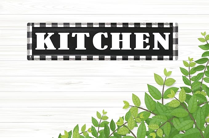 CSWLJS Rustic Metal Tin Signs Kitchen Sign Buffalo Plaid Wall Decor Rustic Wall Sign Black and White Vintage Farmhouse Decor for Home Pantry Dining Room Restaurant Coffee Shop 4x16 In
