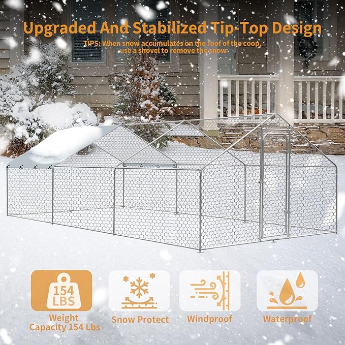Large Metal Chicken Coop, Walk in Chicken Run for Yard with Waterproof Cover & Secure Lock, Poultry Cage for Aviary and Hen House, Duck Coop and Rabbit Pen 19.6 x 9.8 x 6.5 ft