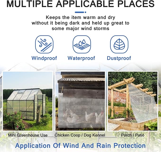 UCINNOVATE Clear Tarps Heavy Duty Waterproof 6.5 x 13ft, 120GSM Translucent Greenhouse Tarp with Grommets, Clear Plastic Tarp Cover for Garden Patio Lawn Plants Boat or Pet Hutch Roof