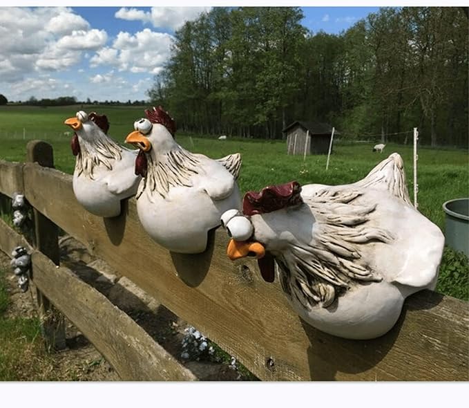Teaeeno Funny Farm Chickens Sculpture Fence Decor,Outdoor Real Animal Statue,Cute Chicken Sculpture,Curious Chicken Statues for Garden Stairs,Patio,Backyard and Outdoor Farm Decor,3 Chickens a Sets