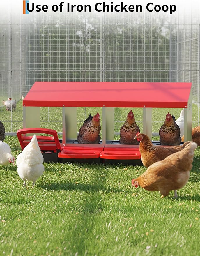Chicken Nesting Boxes, 4 Hole Metal Rollaway Nest Box for Laying Hens with Cleanable Pull-Out Trays Wall Mount or Placed Design for Easy Egg Collection & Cleaning