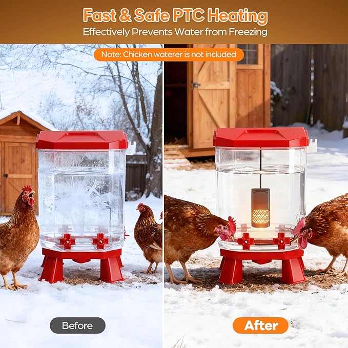 PTC Chicken Water Heater for Winter with Waterproof Thermostat Chicken Waterer Heater with LCD Display, Adjustable Temp, Energy-efficient, Safe Heated Poultry Waterer for Chicken, Pet, Bird Bath