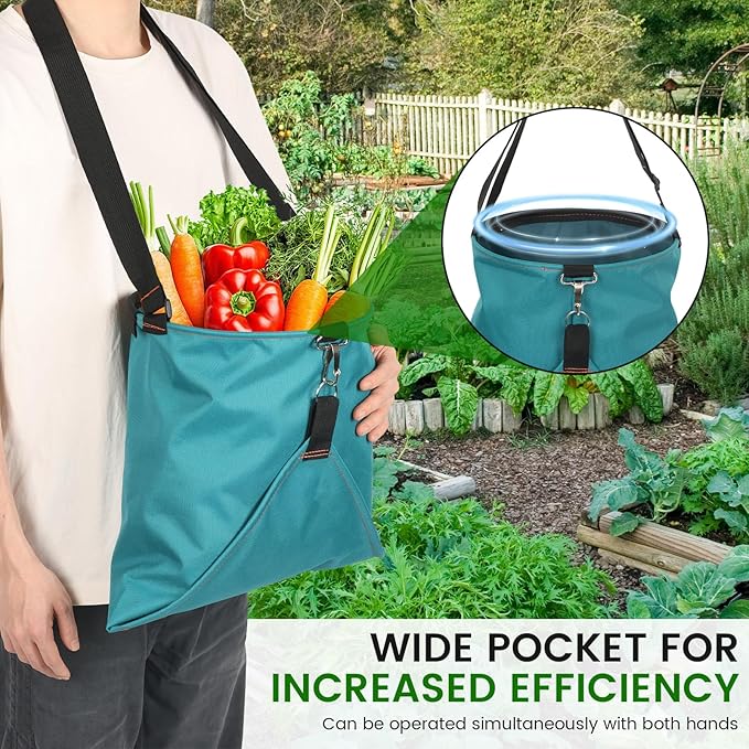 Large Fruit Picking Bag, Waterproof 600D Oxford Cloth Fruit Storage Harvest with Quick Discharge Bottom, Heavy Duty Garden Apron Pouch for Outdoor Orchard, Farm, Garden, Vegetable, Fruits