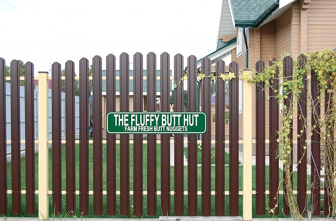 The Fluffy Butt Hut Farm Fresh Butt Nuggets Sign - Chicken Coop Rustic Street Metal Sign or Door Name Plate Plaque Home Pub Bar Wall Decor Green Metal Tin Sign 16 X 4 Inch