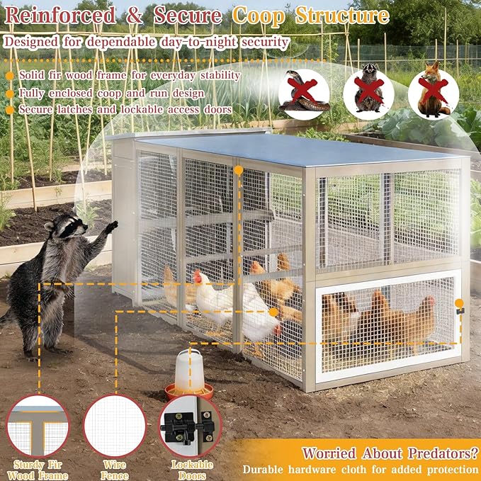 93.6"L Outdoor Large Chicken Coop with Run for 6–8 Chickens, Wooden Hen House with 6 Nesting Boxes, 4 Lockable Egg Doors,Asphalt Roof,Waterproof Oxford Run Cover Chicken Hutch for Backyard Lawn
