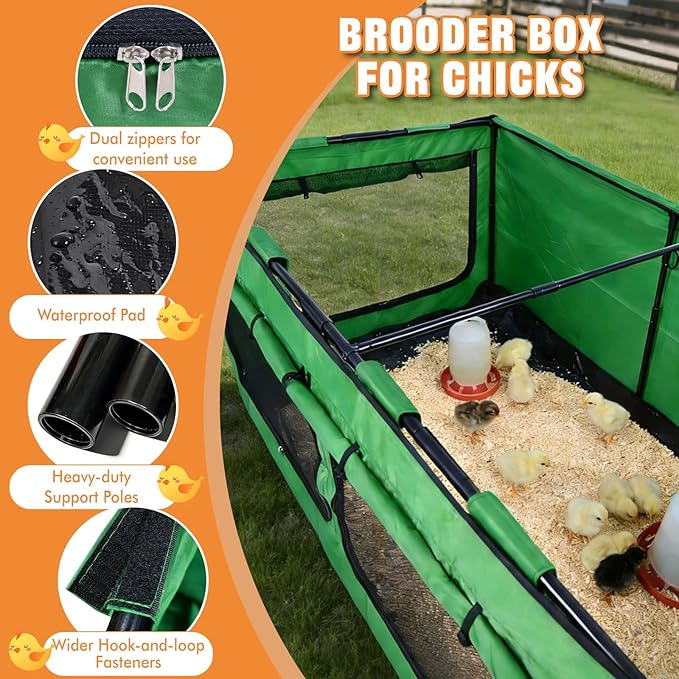 Brooder Box for Chicks, Chicken Run Large Chick Starter Kit Portable Brooding Pen with Breathable Mesh & Waterproof Pad Outdoor Indoor Small Animal Enclosures for Chicken Duck Quail (Large)