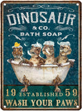 Vintage T-Rex Tin Sign Wash Your Paws Retro Bathroom Metal Sign Funny Dinosaur Nostalgic Wall Decor Decorations for Home Bedroom Toilet Man cave Cafe Kitchen Bar Office Garage 16 * 12In