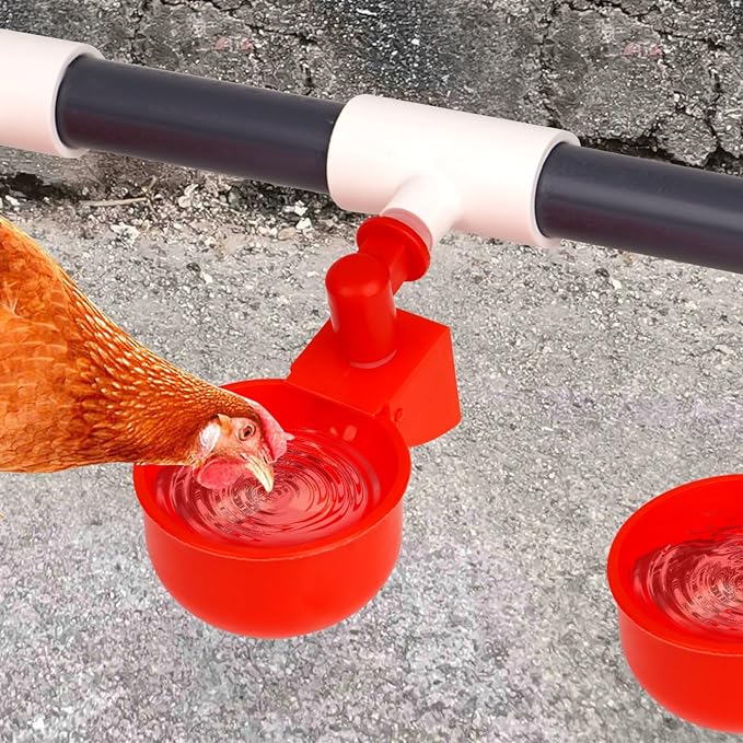 8 Chicken Water Cups Feeder Automatic Chicken Waterer System with Tee Fittings,PVC Pipe, for Quail Duck Poultry Watering Chicken Water Nipples Chicken Coop Water Dispenser