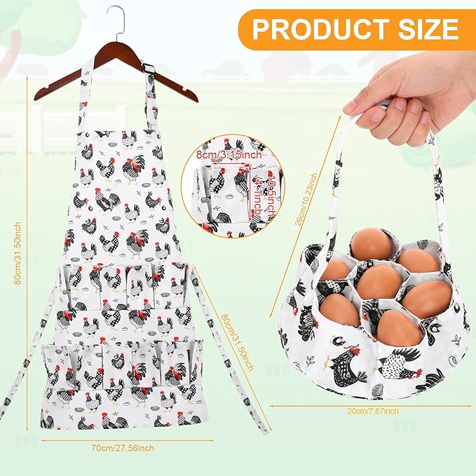 Egg Collecting Apron and Basket, 14 Pouches Chicken Egg Apron with 7 Pouches Basket, Aprons for Fresh Eggs for Chicken, Duck, Goose, Bird, Various Poultry Collection