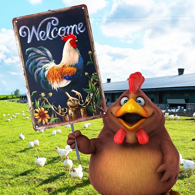 Funny Farm Metal Tin Signs - Vintage Chicken Coop Accessories for Home & Farmhouse Kitchen Wall Decoration - Chicken Lovers Gifts Welcome(Style-A)