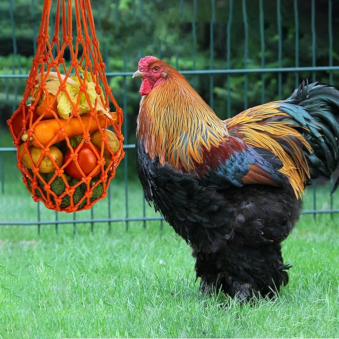 Chicken Vegetable String Bag Poultry Fruit Holder Chicken Cabbage Feeder Treat Feeding Tool with Hook for Hens Chicken Coop Toy for Hen Goose Duck