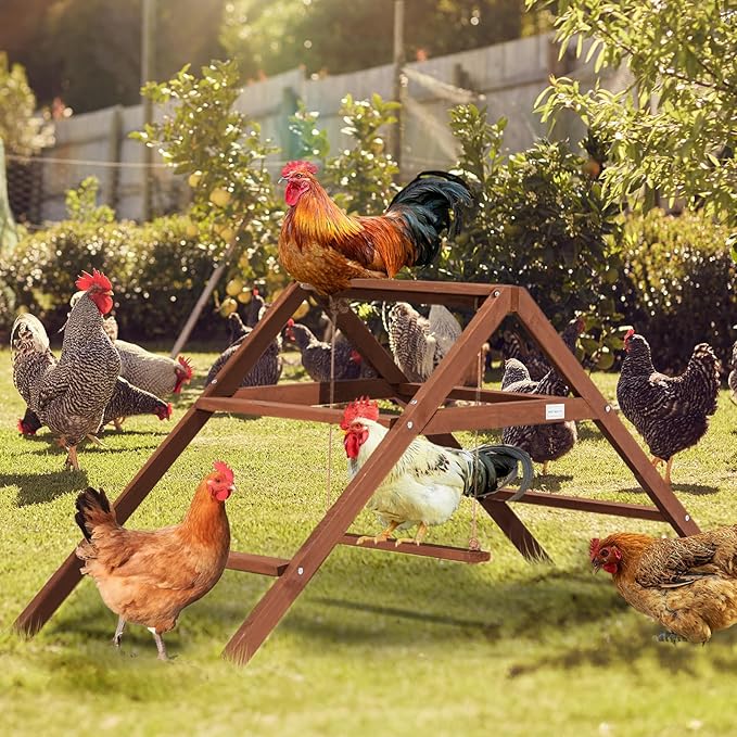 PETSFIT Roosting Bars for Coop Accessories, Chicken Perches with Swing are Perfect for 8-10 Chickens, Wooden Chicken Ladder for Pet's Healthy & Happy, Easy to Assemble&Clean