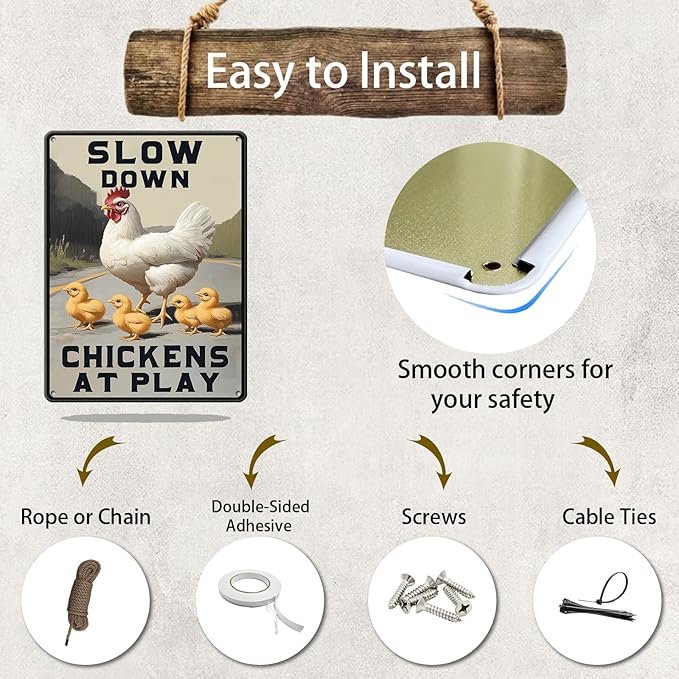 Funny Chicken Signs Slow Down Chickens At Play,chicken Crossing Aluminium Sign Metal Chicken Signs Decor Home Ktichen Farm Are Wall 12x16 Inch Chicken Signs For Coop Metal Tin Signs Poster