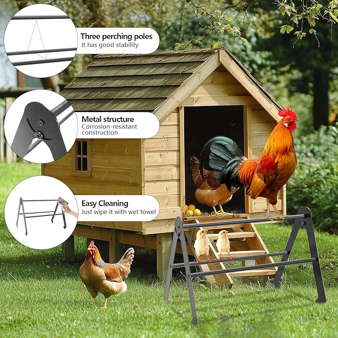 Adjustable Chicken Perch for Coop - Metal Chicken Roosting Bars for Hens, Chicks & Pullets - Heavy Duty Brooder Roost Set (Black) - Fits All Chicken Coops & Farms