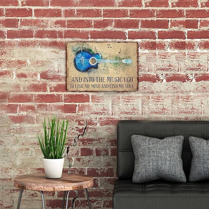 Sanwarm Metal Sign 8X12 Inch, Colorful Blue Guitar Vintage Tin Sign Wall Art Decor for Home, Living Room, Kitchen, Garden, Bedroom, Office, Hotel, Cafe And Pub Decoration