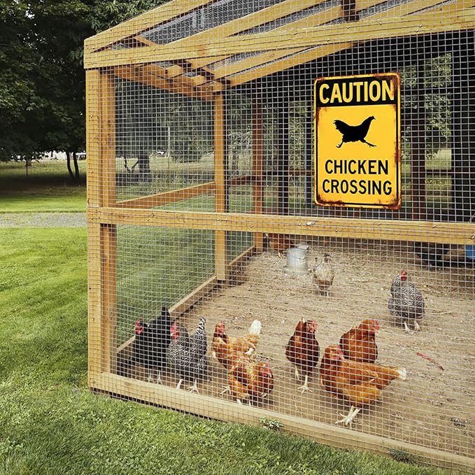 Caution Chicken Crossing Funny Warning Tin Sign Funny Farmhouse Security Warning Sign Vintage Metal Wall Decor Novelty Farmhouse Chicken Coop Decor 8x12 Inch