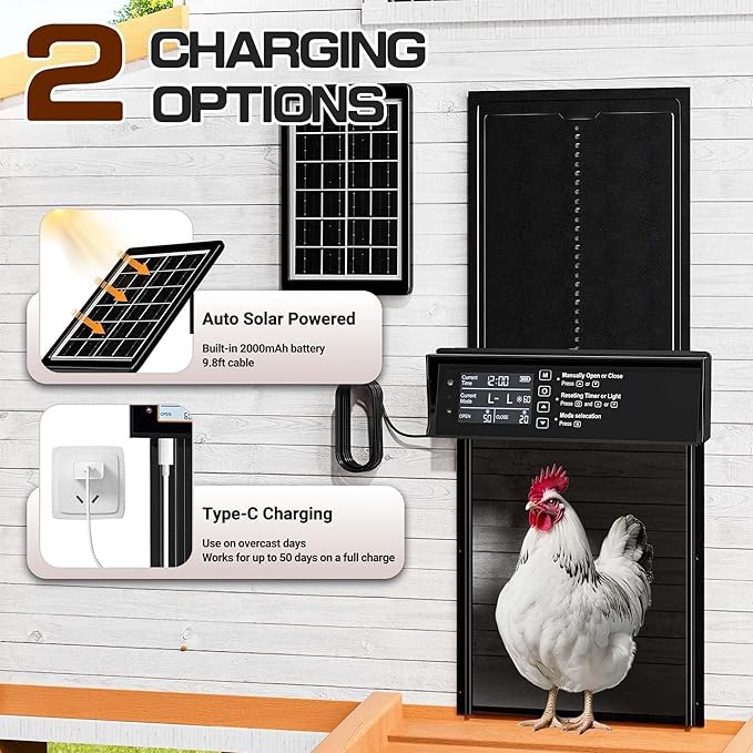 Waterproof Aluminum Alloy Solar Chicken House Door|Automatic Chicken Coop Door with Remote Control|Light Sensor|Solar Powered