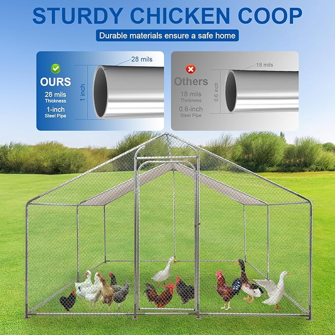 Large Metal Chicken Coop with Roof and Run for 12-18 Chickens, Walk-in Outdoor Chicken Runs for Yard with Waterproof Cover,Wire Mesh Poultry Cage as Hen House,Duck Coop,Rabbit Hutch