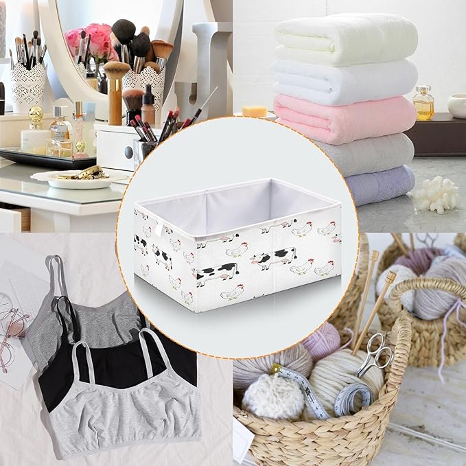 Farm Cows Chickens Storage Bins Rectangular Foldable Storage Baskets Bin Waterproof Home Organizer with Handles Basket for Blanket Clothes