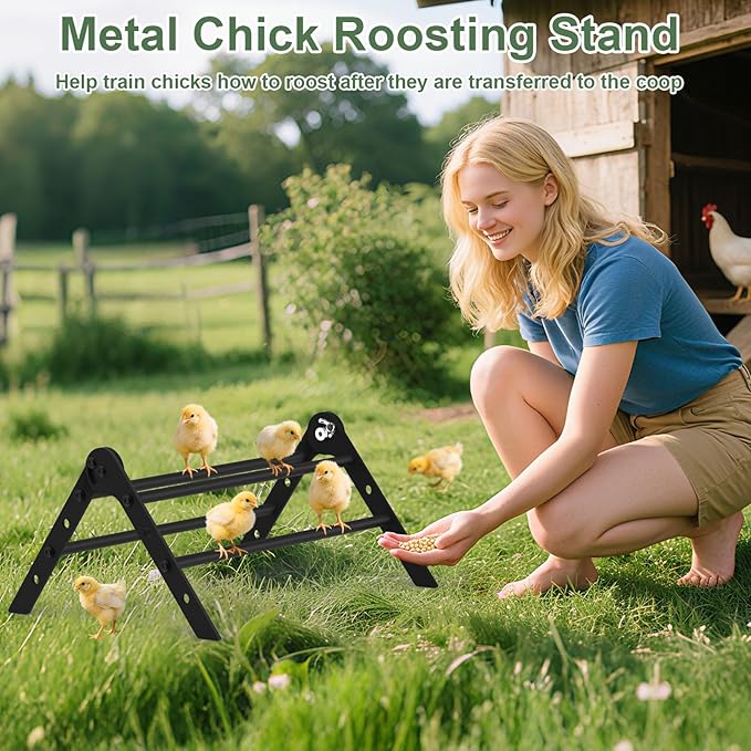 Adjustable Metal Chicken Perch for Coop, ULENDIS Heavy-Duty Chick Roosting Bar for Brooder, Chicks Stand Training Perches Ladder for Bird Parrot Hens Macaw (4 Roots)