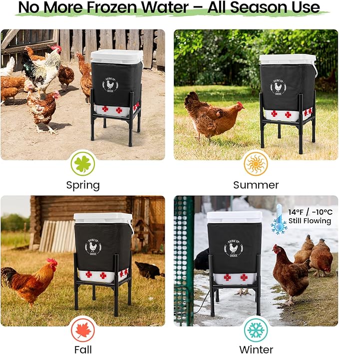 5 Gallon Heated Chicken Waterer with Stand – 20L Poultry Waterer Feeder Set, 8 Drinking Nipples + 4 Extras – Anti-Freeze, No Leak, Easy to Fill & Clean – Chicken Coop Accessories for 15–25 Chickens