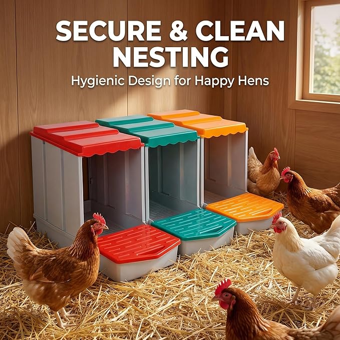 Chicken Nesting Boxes for Chickens, 3-Hole Modular & Detachable Roll-Away Egg Tray, Connectable up to 3 Units, Chicken Coop Accessory for Backyard & Farms