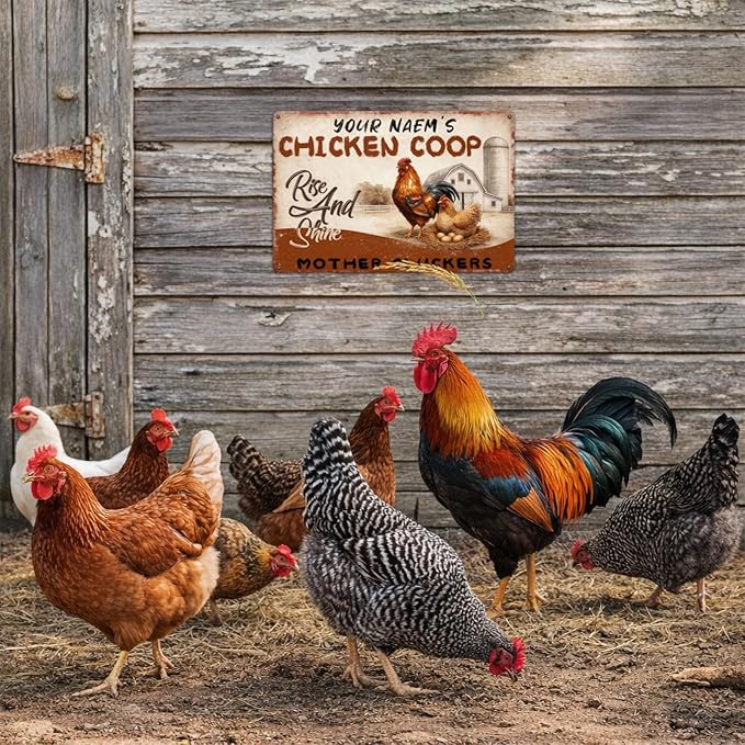 Custom Your Name Chicken Coop Tin Sign Rise And Shine Funny Farm Metal Plaque Vintage Rustic Wall Decor for Backyard Barn Farmhouse