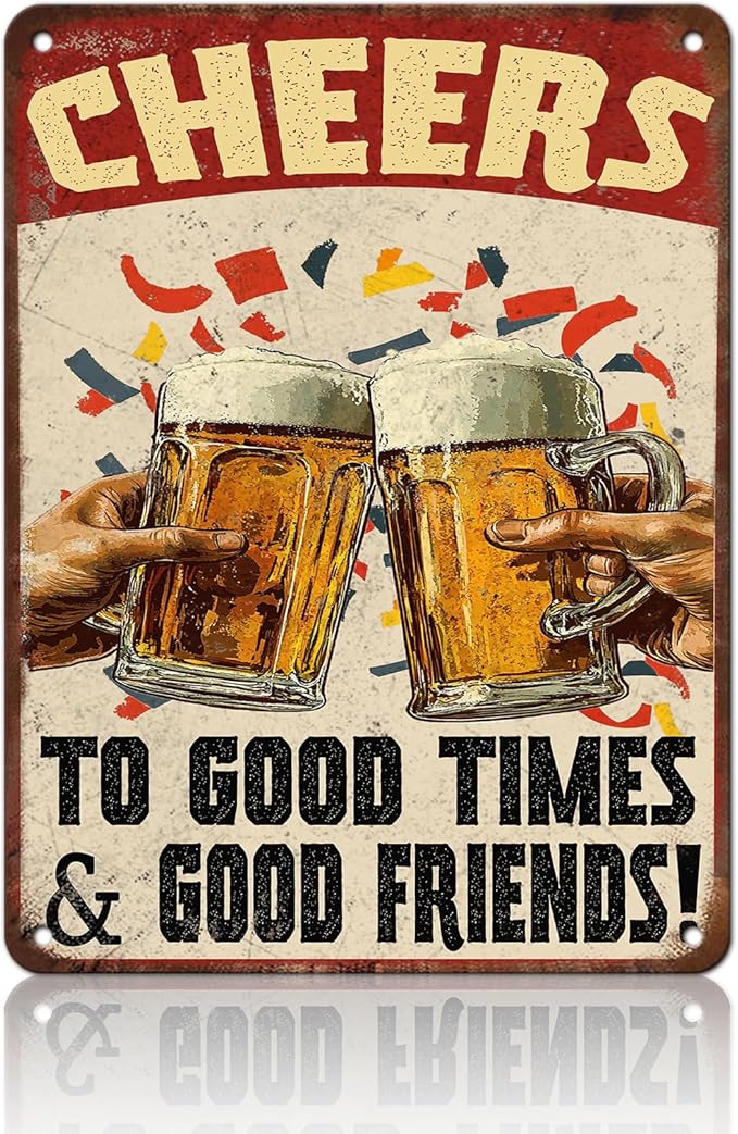 Cheers Beer Iron Sign Poster Cheers Beer Toast Metal Tin Sign Cheers Beer Toast Sign Home Decor Garage Bar Restaurant Kitchen Cafe Bar Pub 12x16 Inch Wall Art Decor