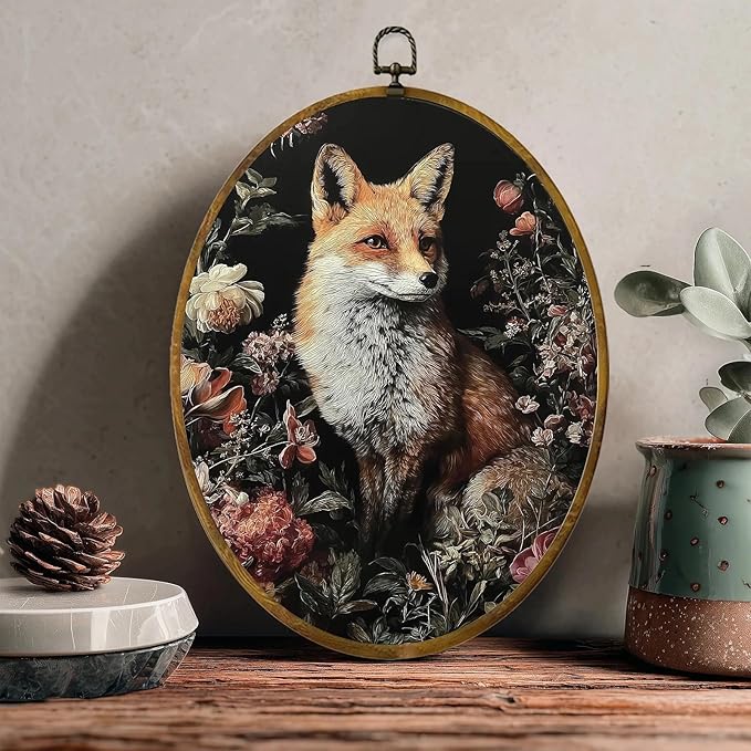 Fox wall decor, 8.6×11.4 inches high-density canvas with pre-installed hook for easy hanging, ideal for bedroom, living room, study, stylish boho framed art, and a gift for art lovers.
