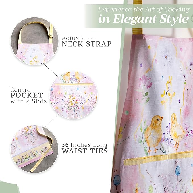 Maison d' Hermine 100% Cotton Apron for women with Pocket Kitchen Chef Apron for Men Cooking Easter Decorations