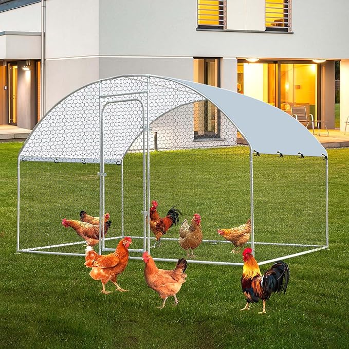 Large Chicken Coop, Metal Chicken Run for Yard with Feeding Door, 6.6 x 9.8 x 6.5 ft Chicken Coop Pen, Walk in Chicken Run for 6/10 Chickens Poultry Cage with Security Lock, Rabbit Cage for Outside