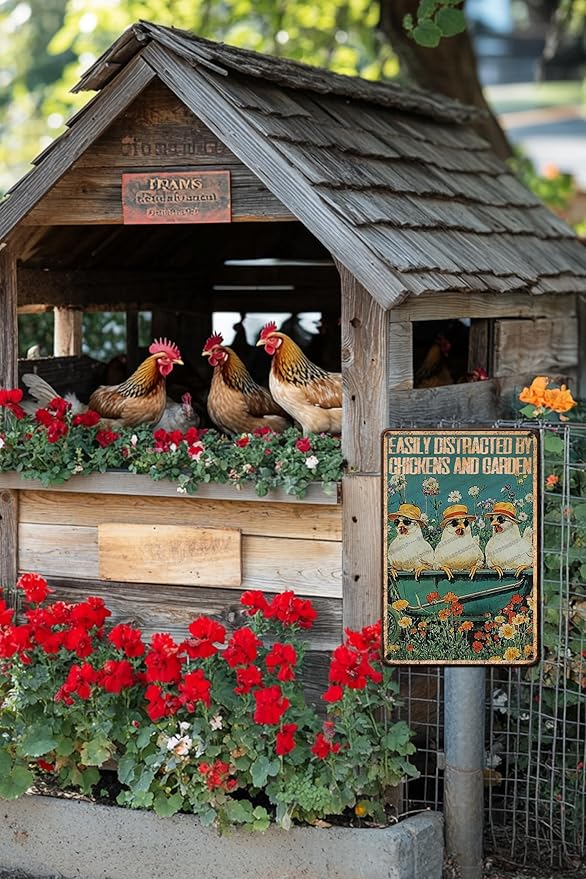 Vintage Hen Signs Easily Distracted By Chickens And Garden Metal Sign For Garden Home Bar Office Wall Art 12x8 Inch