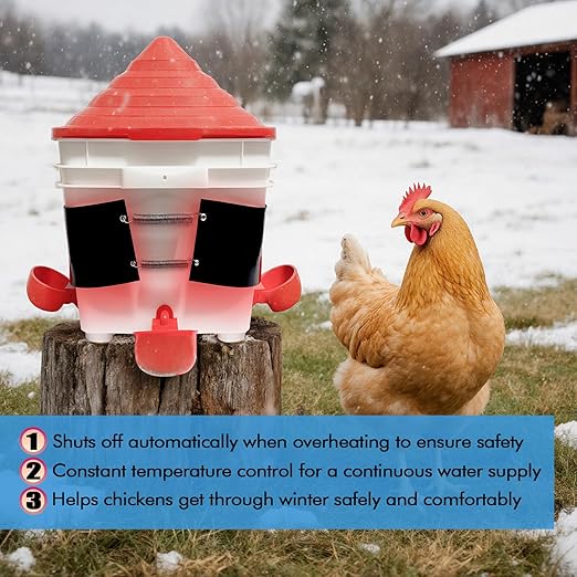 Chicken Water Heater Thermo Bucket Belt Heated Strap for 2-5 Gallon Barrel, 40W Silicone Rubber Heating Band for Chicken Waterers with 6.5 ft Power Cord