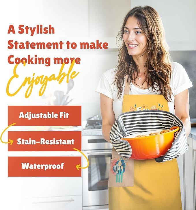 Waterproof Apron for Adults – Adjustable Fit with Deep Pockets, Stylish Cooking & Baking Apron for Women & Men