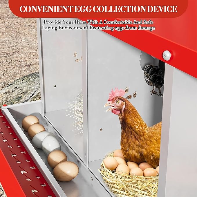 Chicken Nest Box, 8-Compartment Egg-Laying Box, Metal Hen House, Convenient for Collecting Eggs - Ventilated Poultry House Equipment - Suitable for Hens, Ducks Red, Without Stand